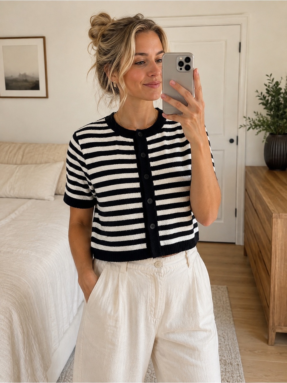 Marled striped button down